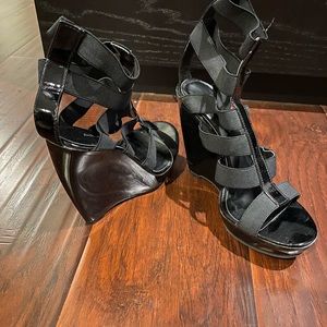 Aldo Black Strappy Wedge Date Night Heels Shoes